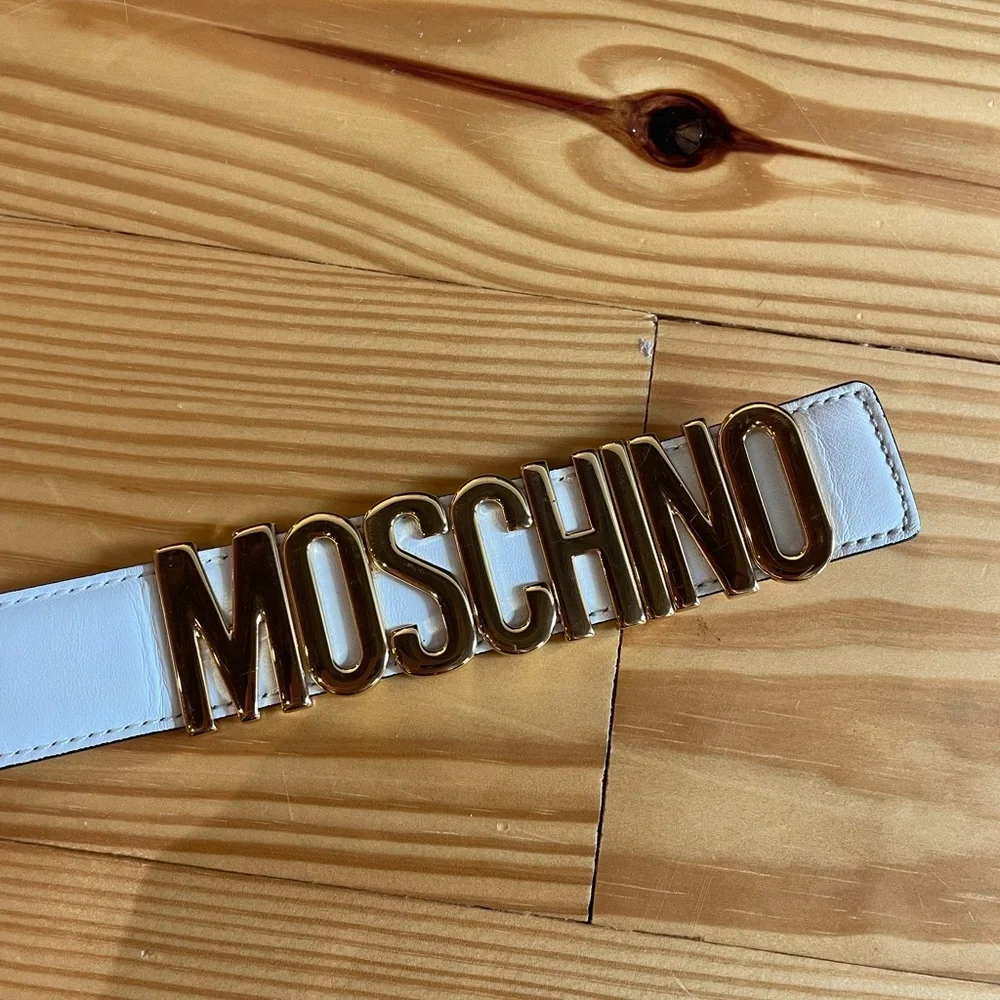 Moschino White Belt with Gold Logo